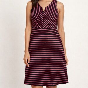 DR Collection Black Pink Striped Fit  Dress Size 18 Keyhole Neck Knee Length XXL